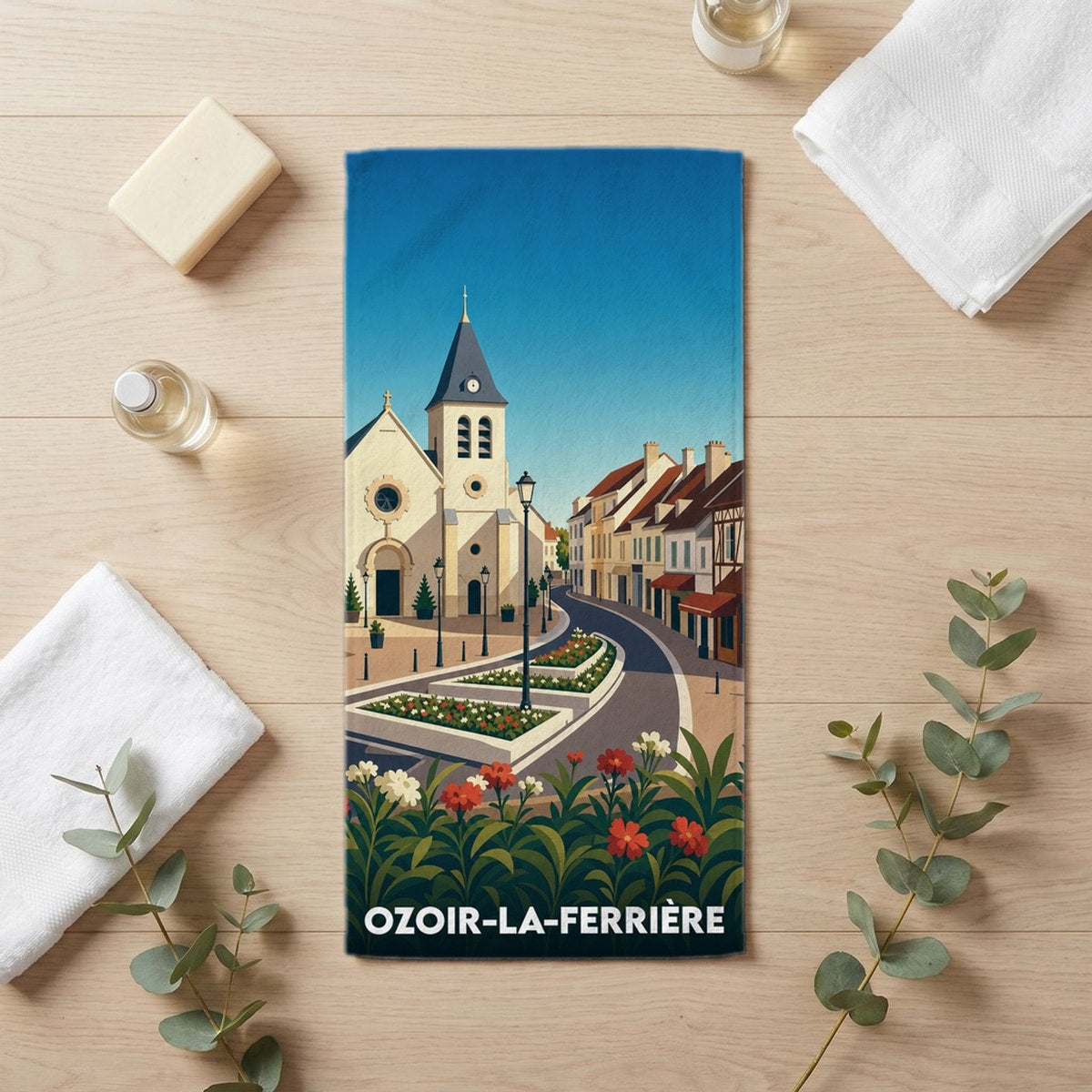 Serviette de bain 30 cm x 60 cm souvenir de Ozoir-la-Ferrière