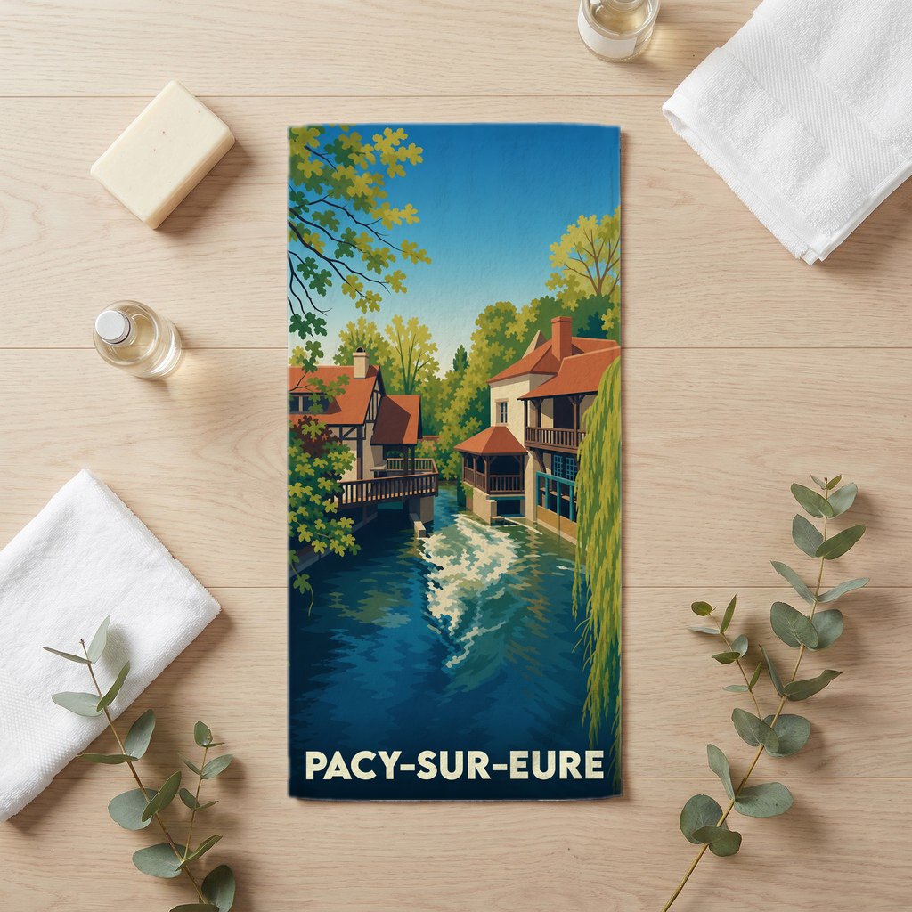 Serviette de bain 30 cm x 60 cm souvenir de Pacy-sur-Eure
