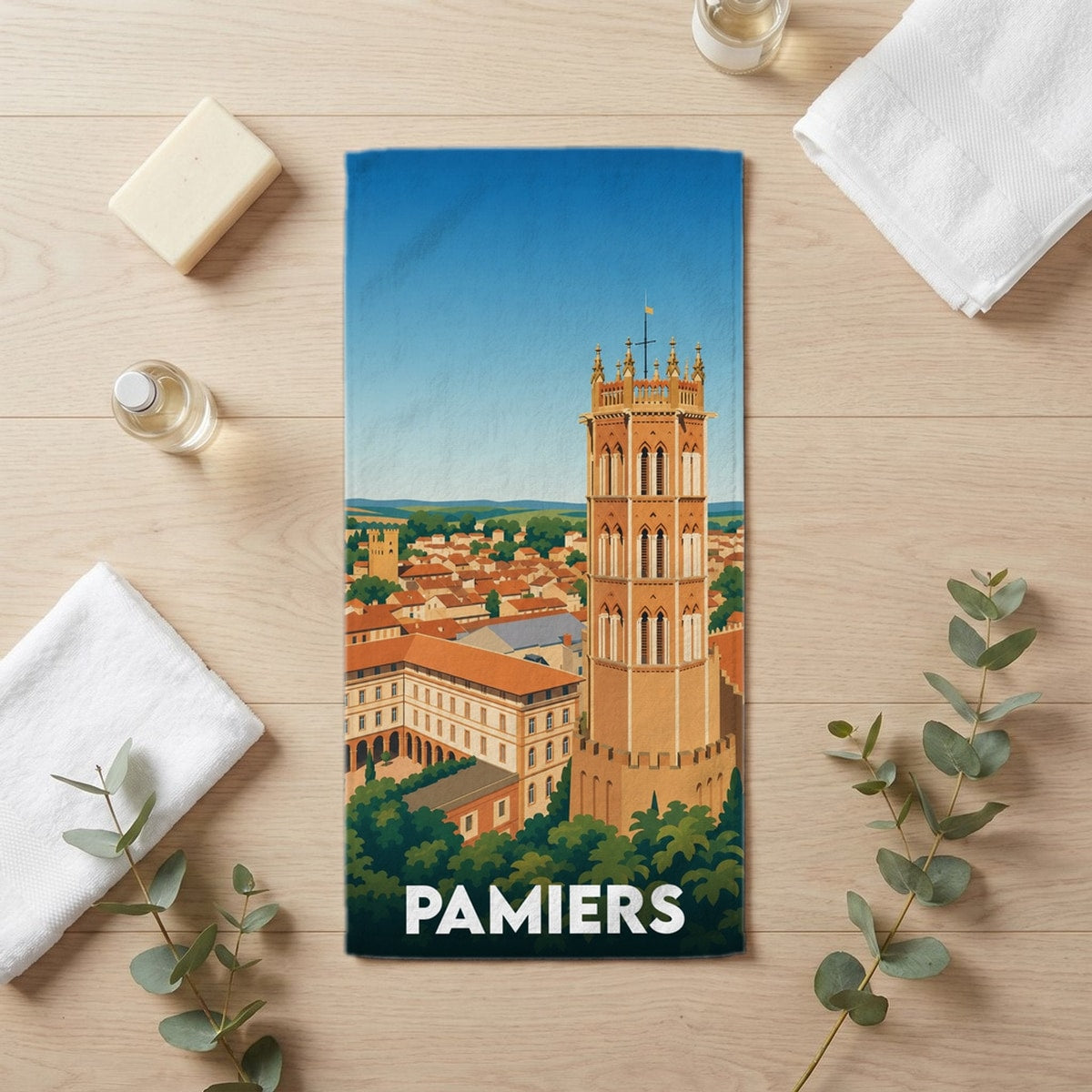 Serviette de bain 30 cm x 60 cm souvenir de Pamiers