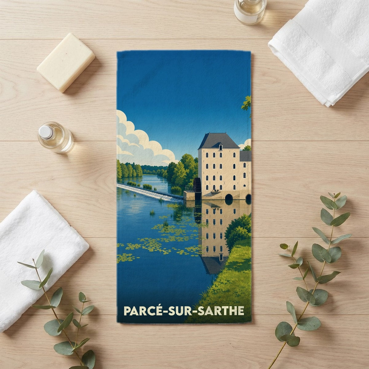 Serviette de bain 30 cm x 60 cm souvenir de Parcé-sur-Sarthe