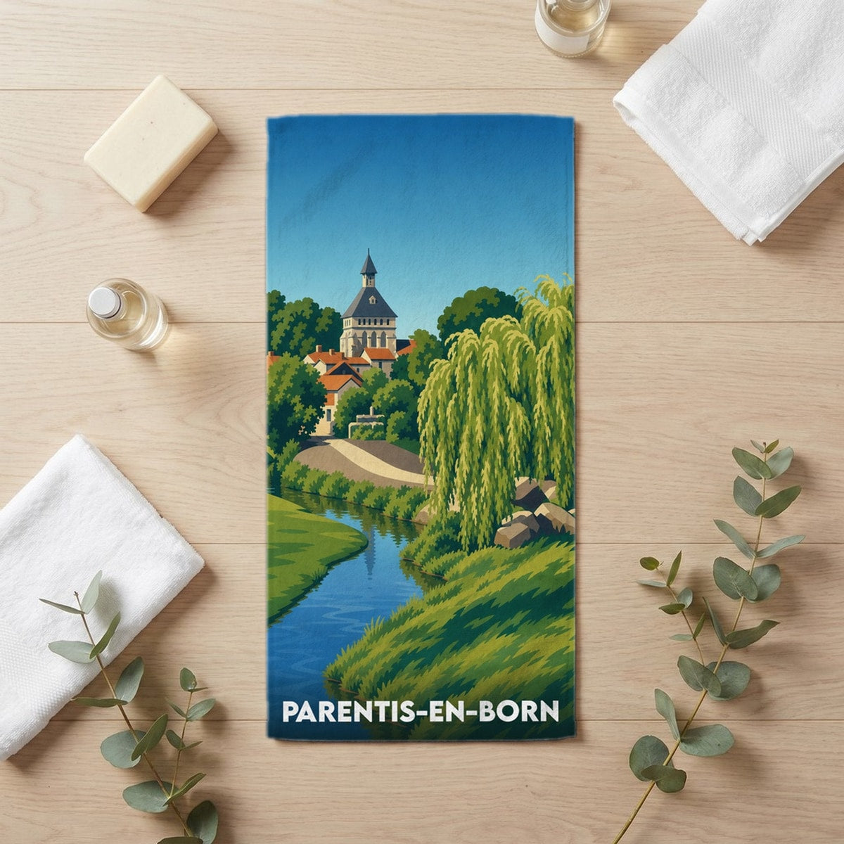 Serviette de bain 30 cm x 60 cm souvenir de Parentis-en-Born