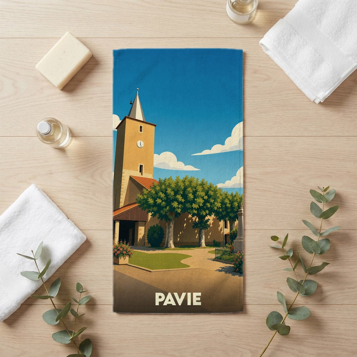 Serviette de bain 30 cm x 60 cm souvenir de Pavie