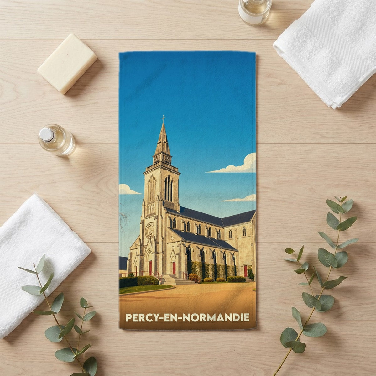 Serviette de bain 30 cm x 60 cm souvenir de Percy-en-Normandie