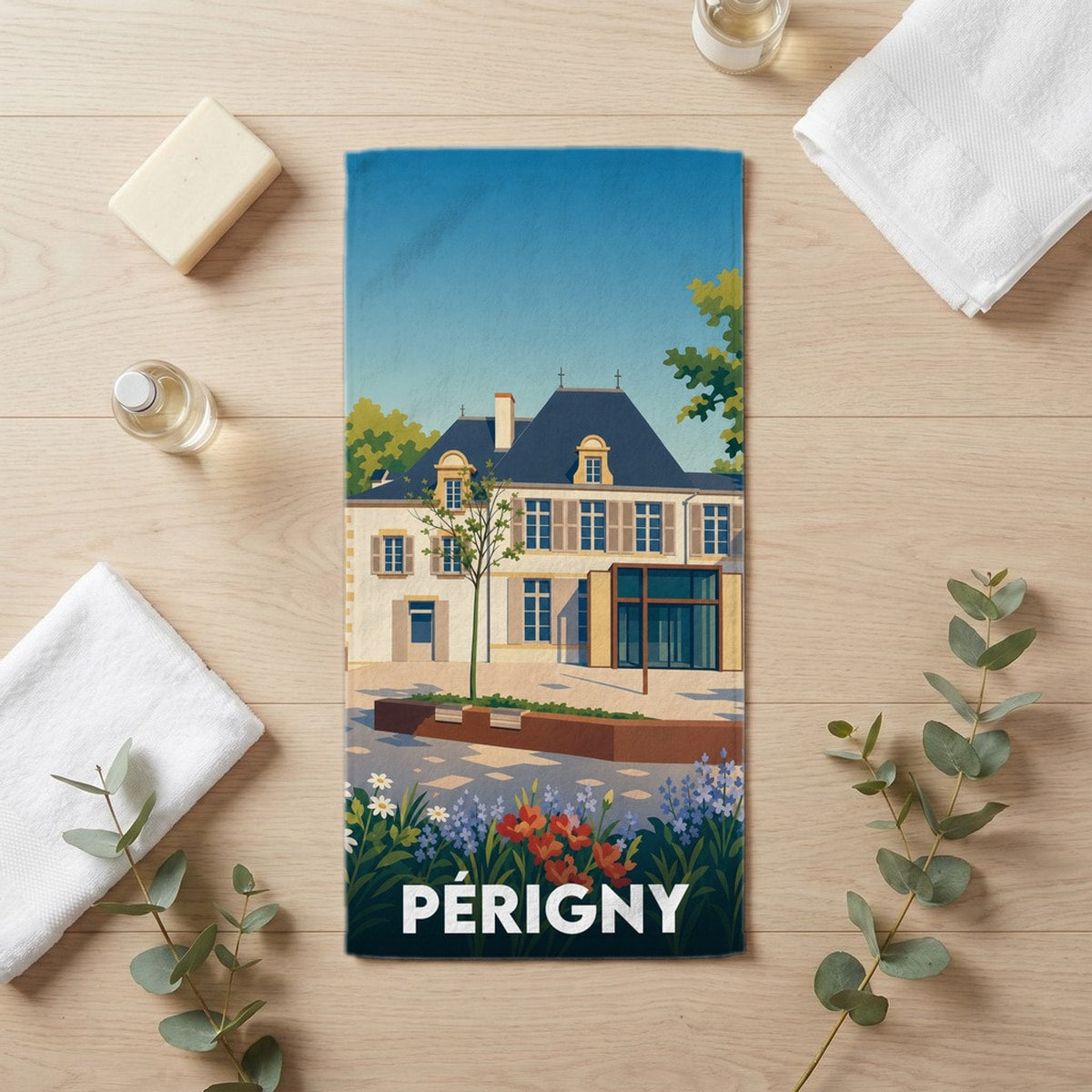 Serviette de bain 30 cm x 60 cm souvenir de Périgny