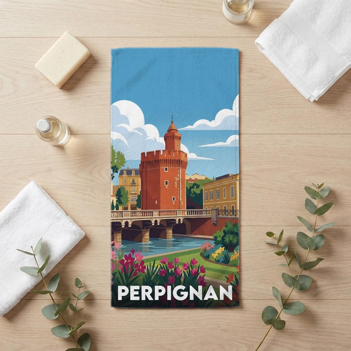 Serviette de bain 30 cm x 60 cm souvenir de Perpignan