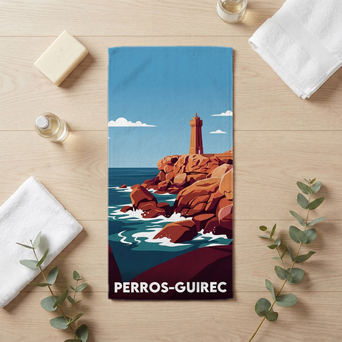 Serviette de bain 30 cm x 60 cm souvenir de Perros-Guirec