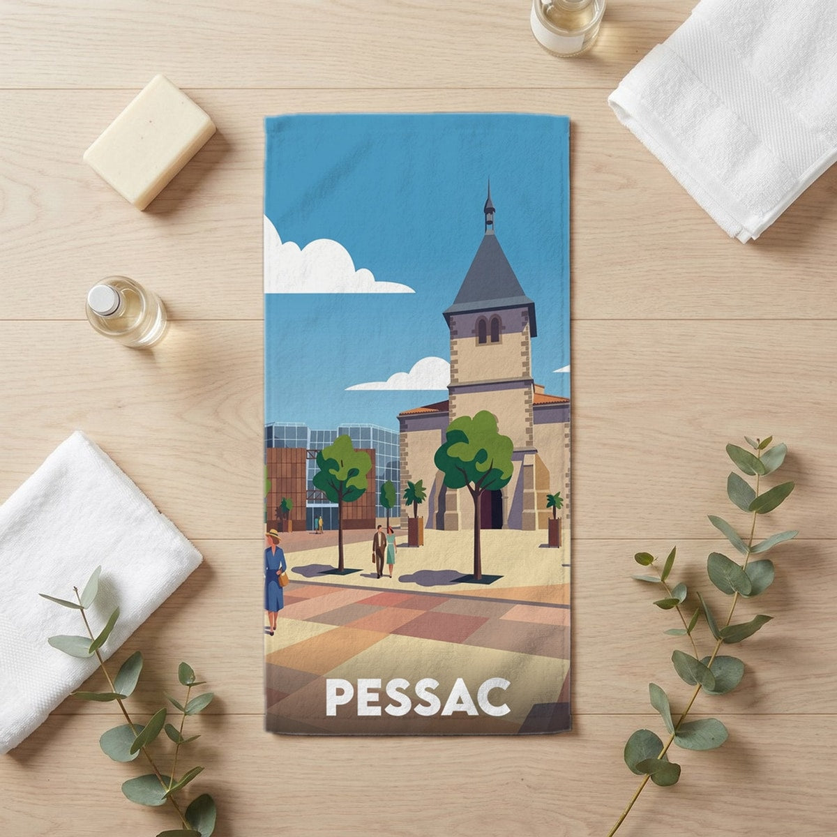 Serviette de bain 30 cm x 60 cm souvenir de Pessac