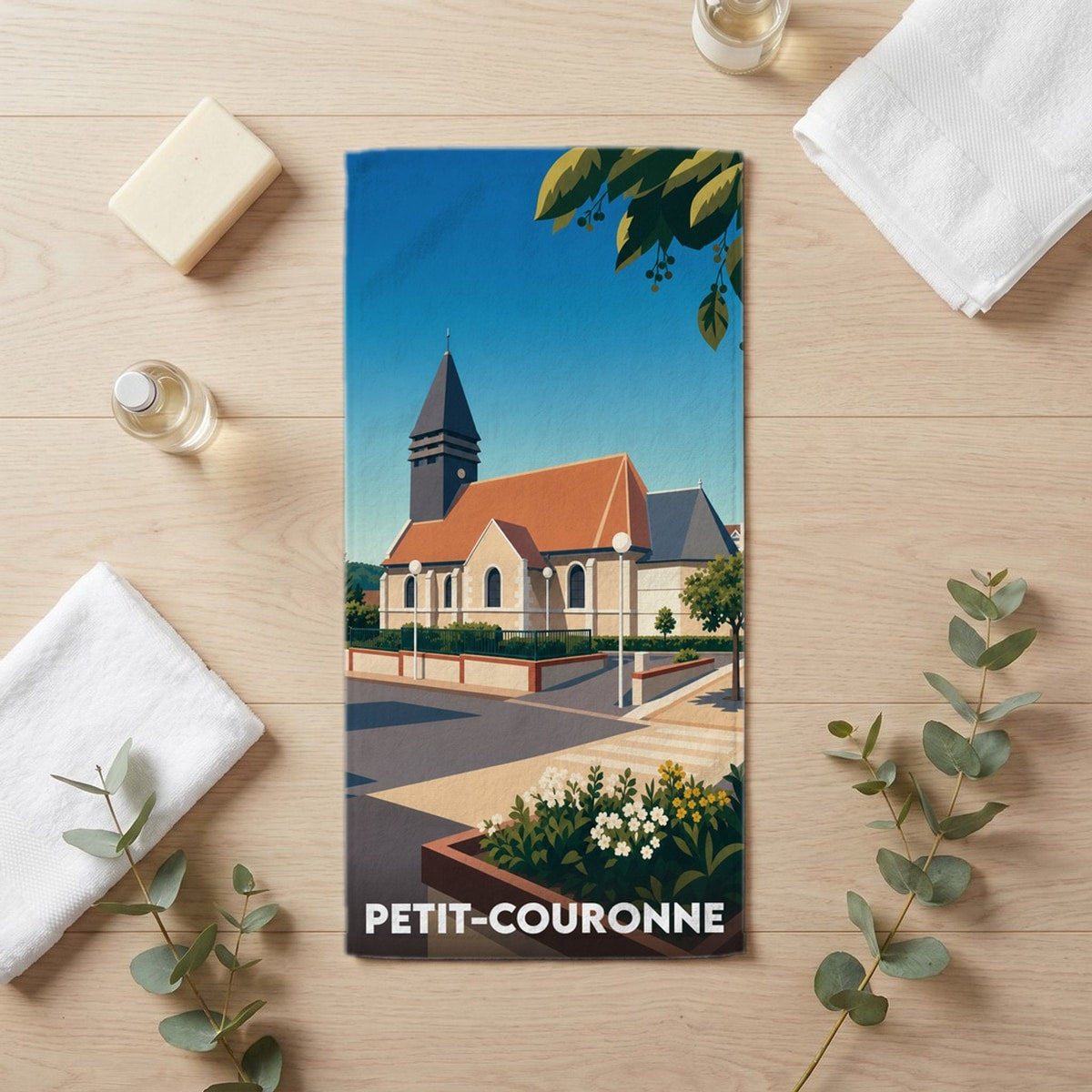 Serviette de bain 30 cm x 60 cm souvenir de Petit-Couronne