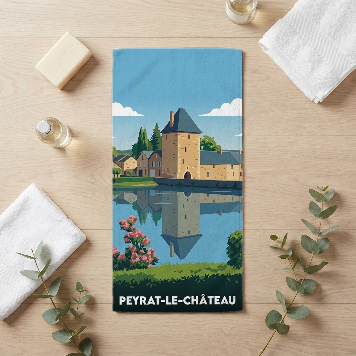 Serviette de bain 30 cm x 60 cm souvenir de Peyrat-le-Château