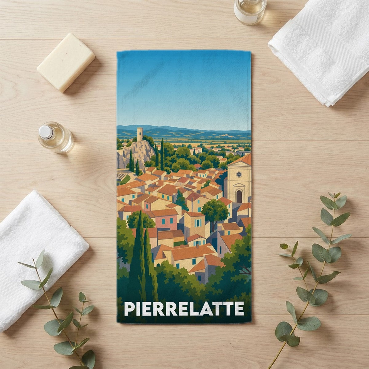 Serviette de bain 30 cm x 60 cm souvenir de Pierrelatte