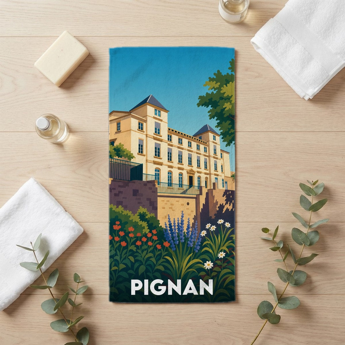 Serviette de bain 30 cm x 60 cm souvenir de Pignan