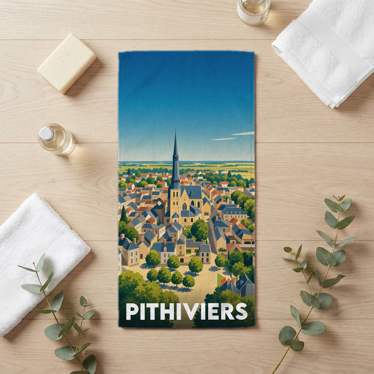 Serviette de bain 30 cm x 60 cm souvenir de Pithiviers