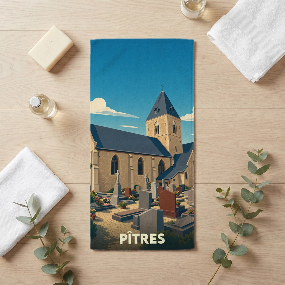 Serviette de bain 30 cm x 60 cm souvenir de Pîtres