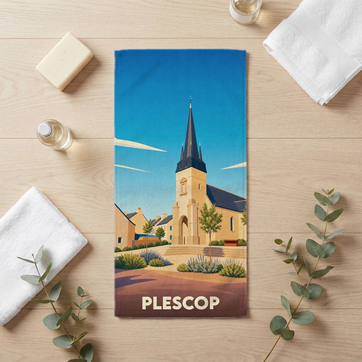 Serviette de bain 30 cm x 60 cm souvenir de Plescop