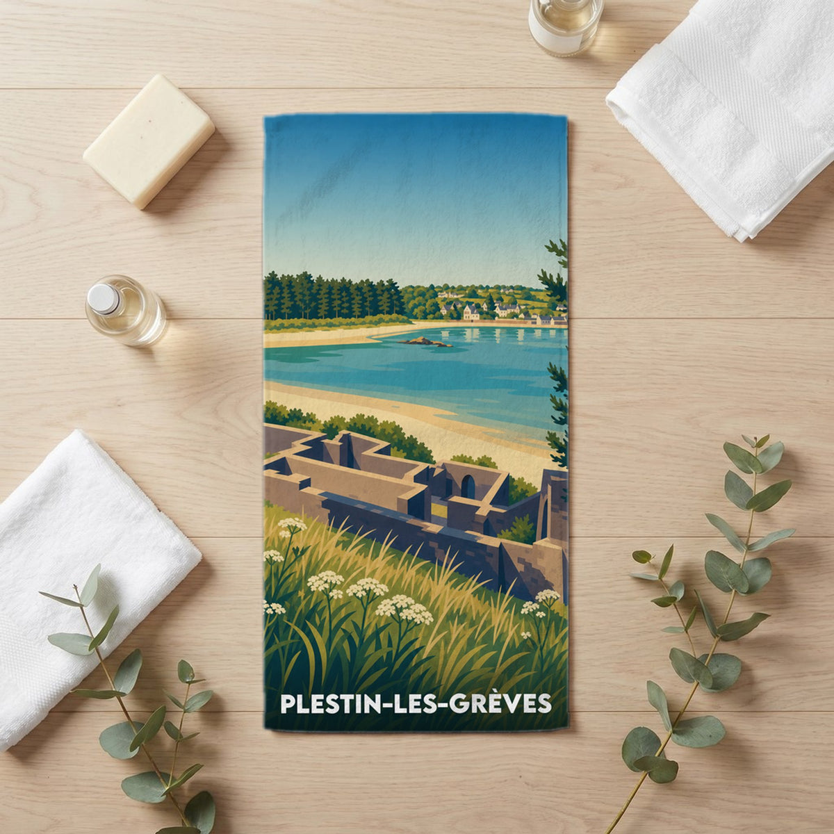 Serviette de bain 30 cm x 60 cm souvenir de Plestin-les-Grèves