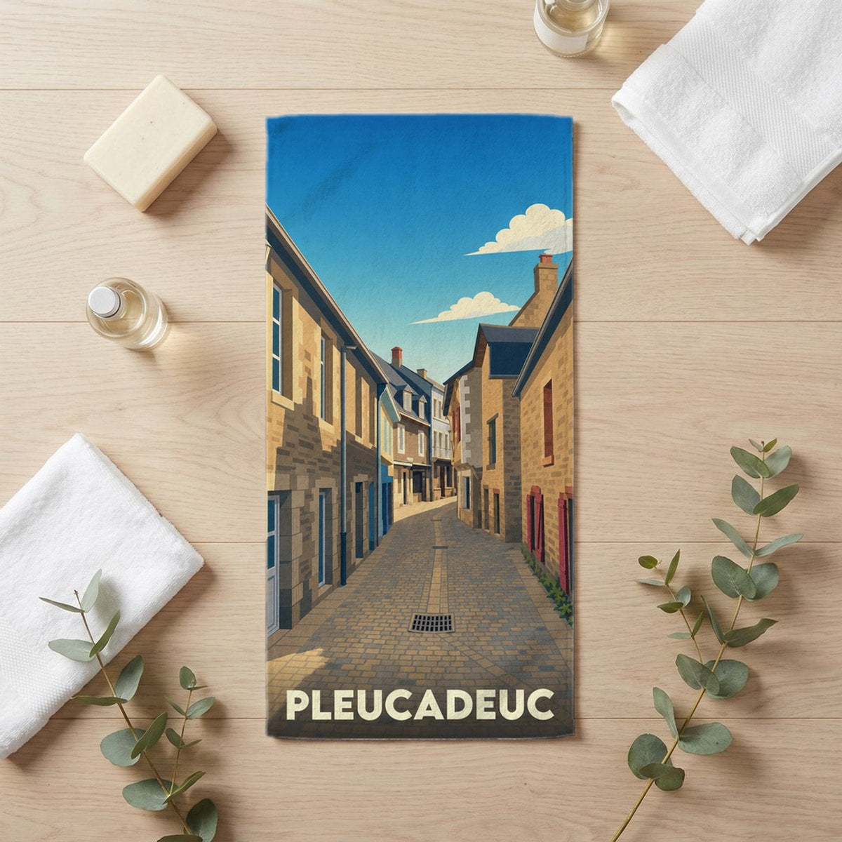 Serviette de bain 30 cm x 60 cm souvenir de Pleucadeuc