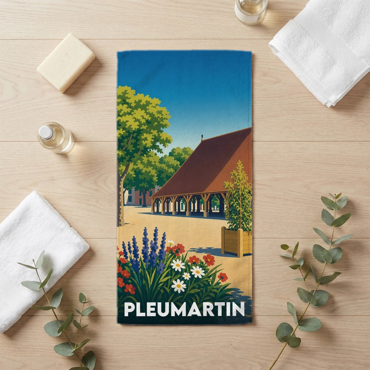 Serviette de bain 30 cm x 60 cm souvenir de Pleumartin