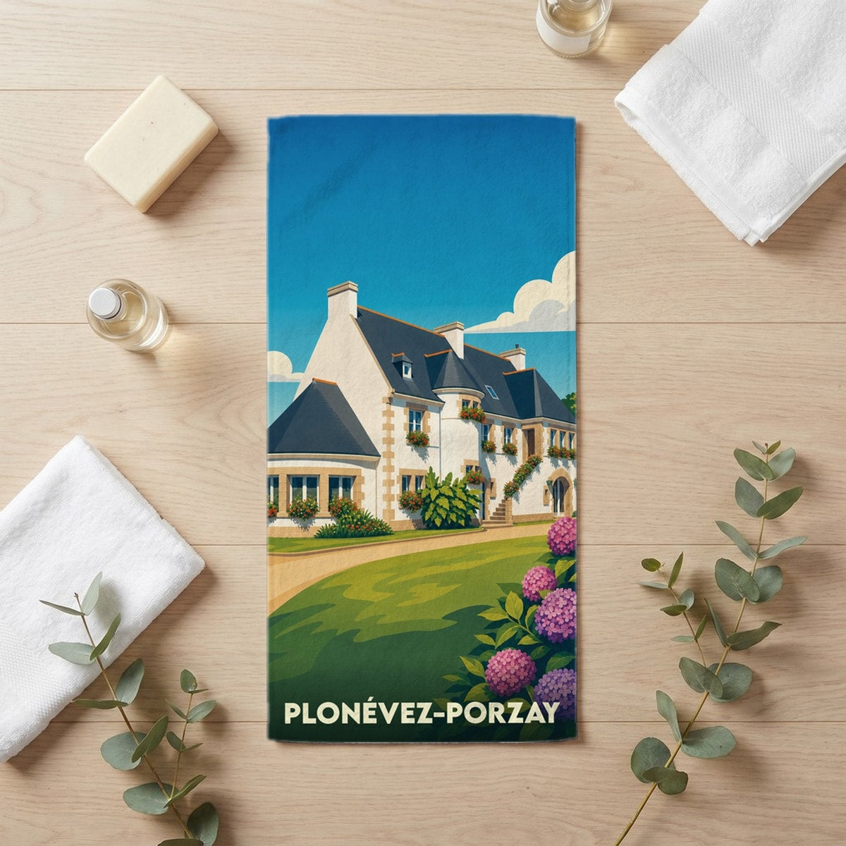 Serviette de bain 30 cm x 60 cm souvenir de Plonévez-Porzay