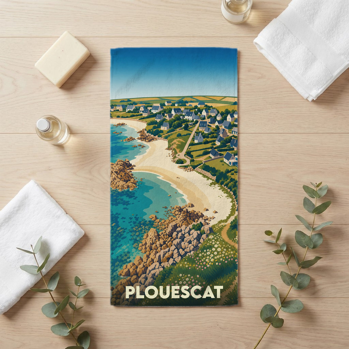 Serviette de bain 30 cm x 60 cm souvenir de Plouescat