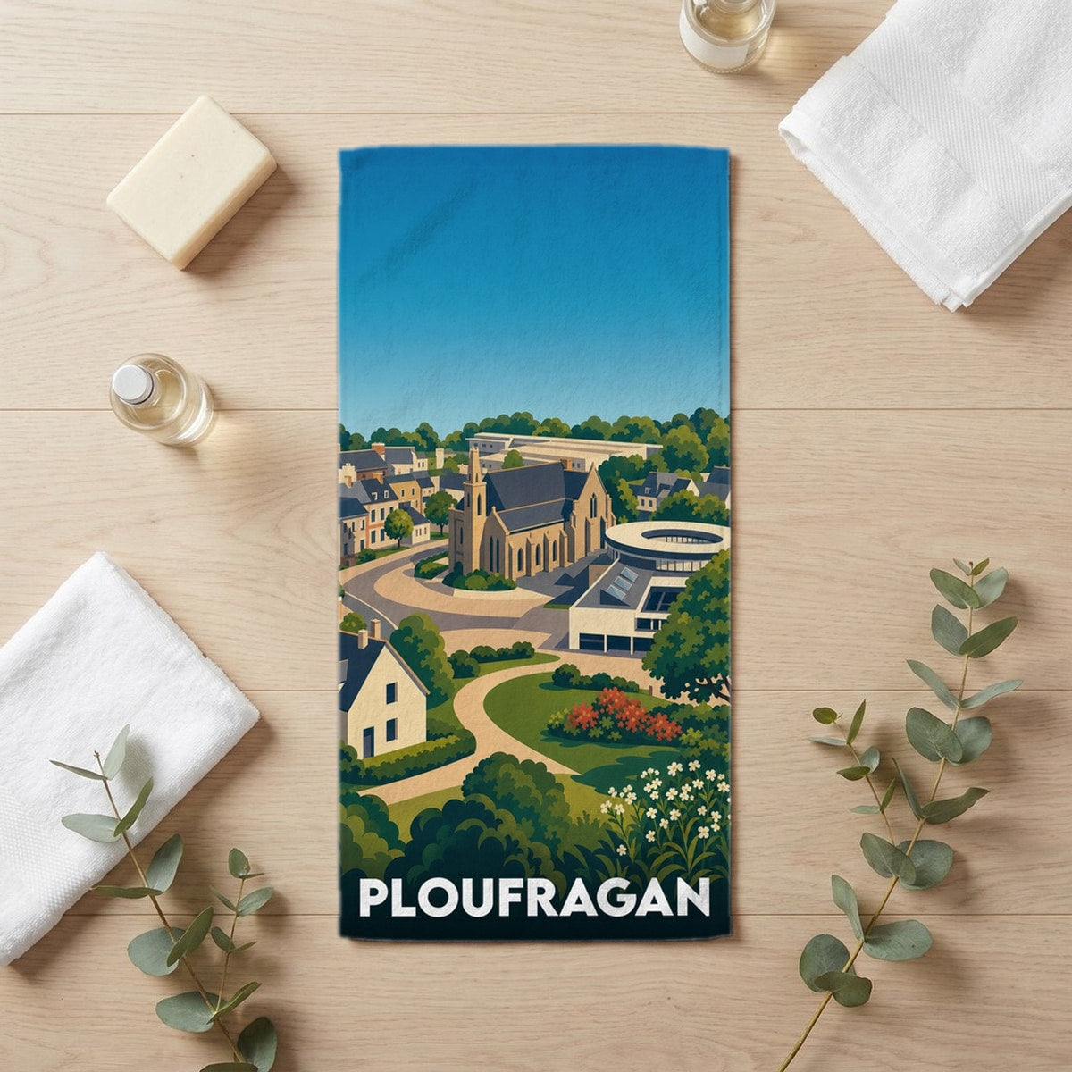 Serviette de bain 30 cm x 60 cm souvenir de Ploufragan