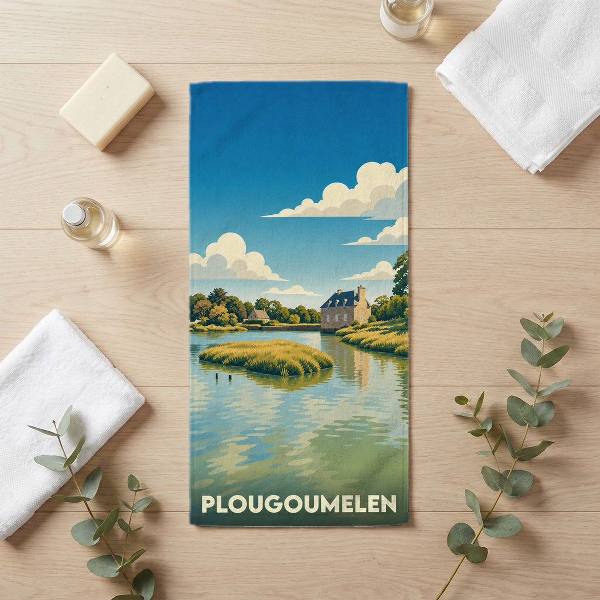 Serviette de bain 30 cm x 60 cm souvenir de Plougoumelen