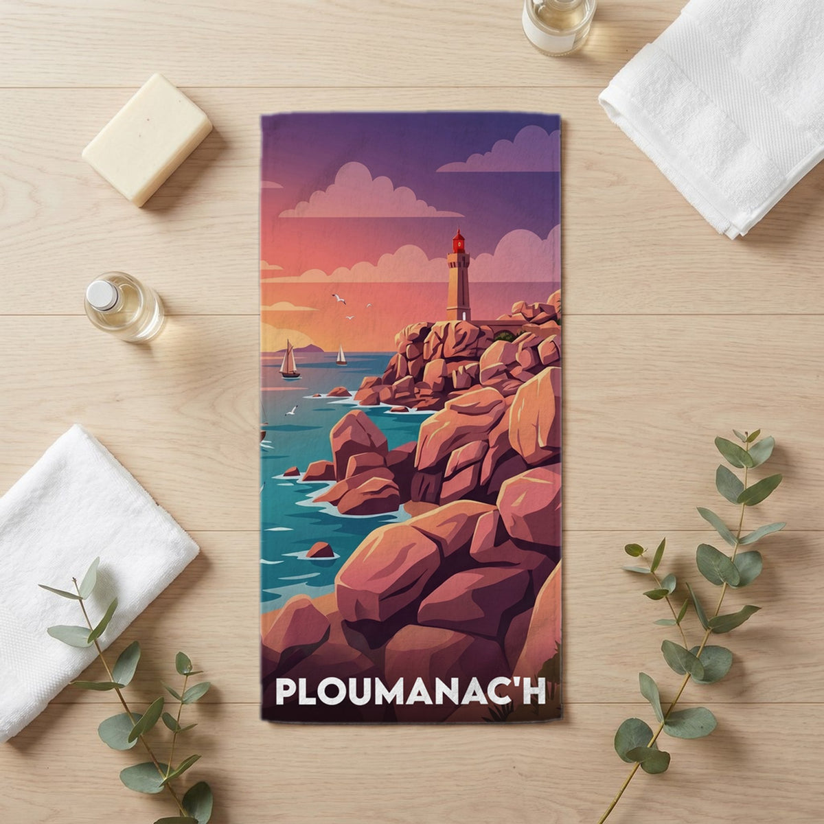 Serviette de bain 30 cm x 60 cm souvenir de Ploumanac'h