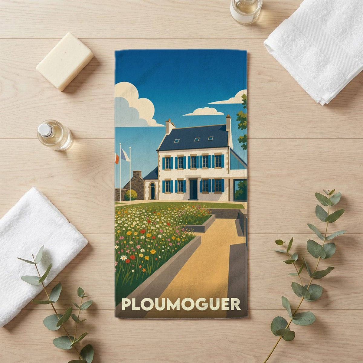 Serviette de bain 30 cm x 60 cm souvenir de Ploumoguer