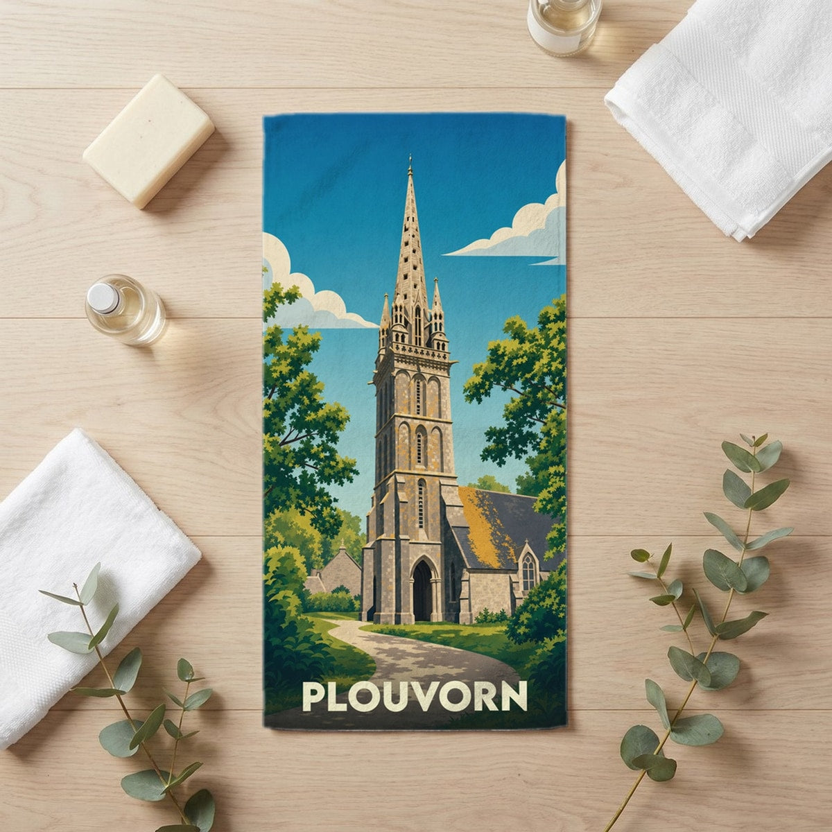 Serviette de bain 30 cm x 60 cm souvenir de Plouvorn