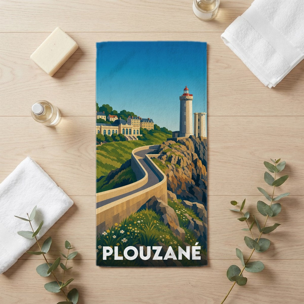 Serviette de bain 30 cm x 60 cm souvenir de Plouzané