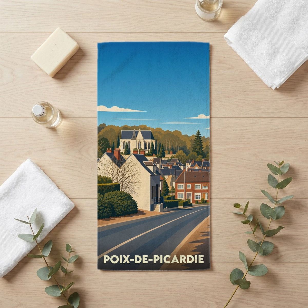 Serviette de bain 30 cm x 60 cm souvenir de Poix-de-Picardie
