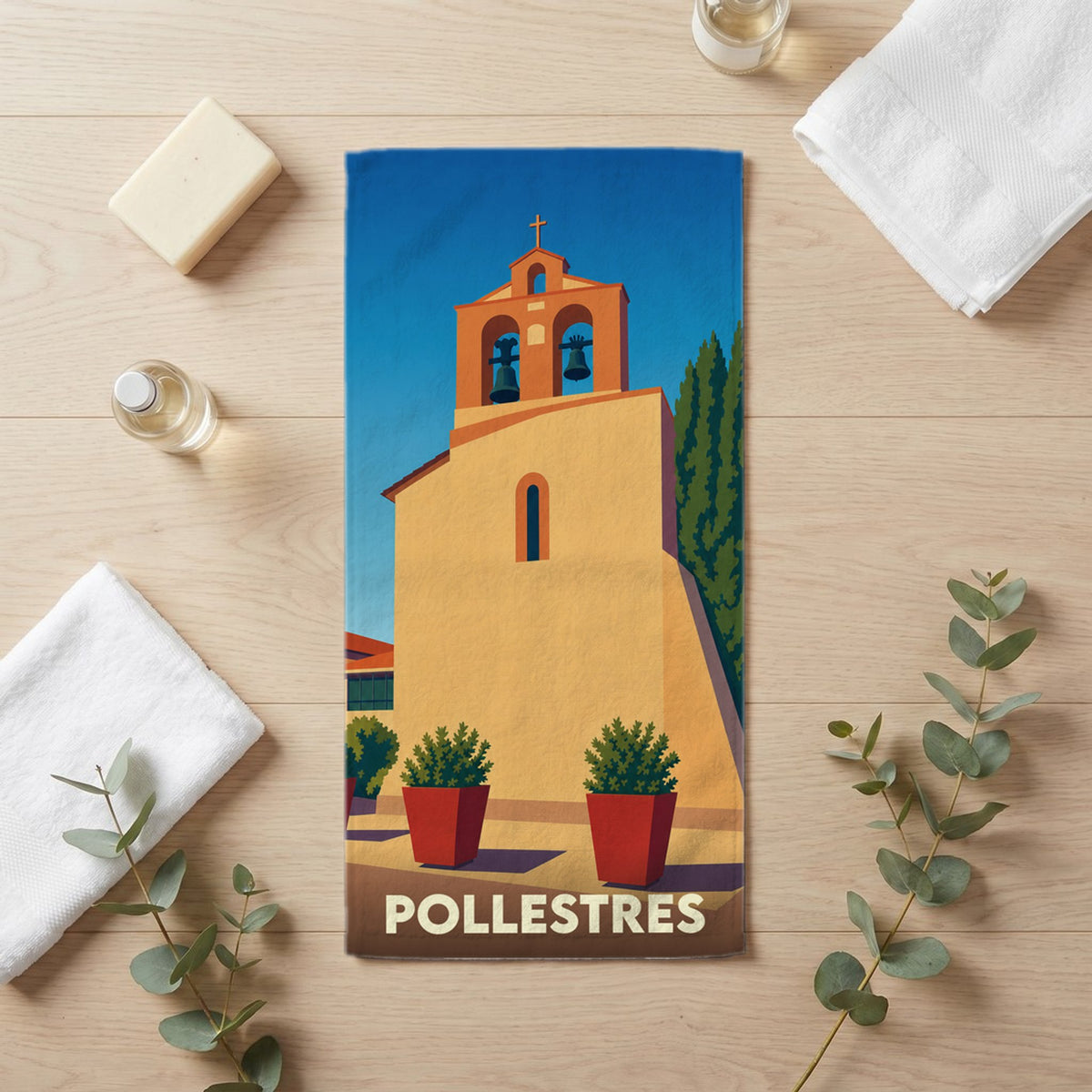 Serviette de bain 30 cm x 60 cm souvenir de Pollestres