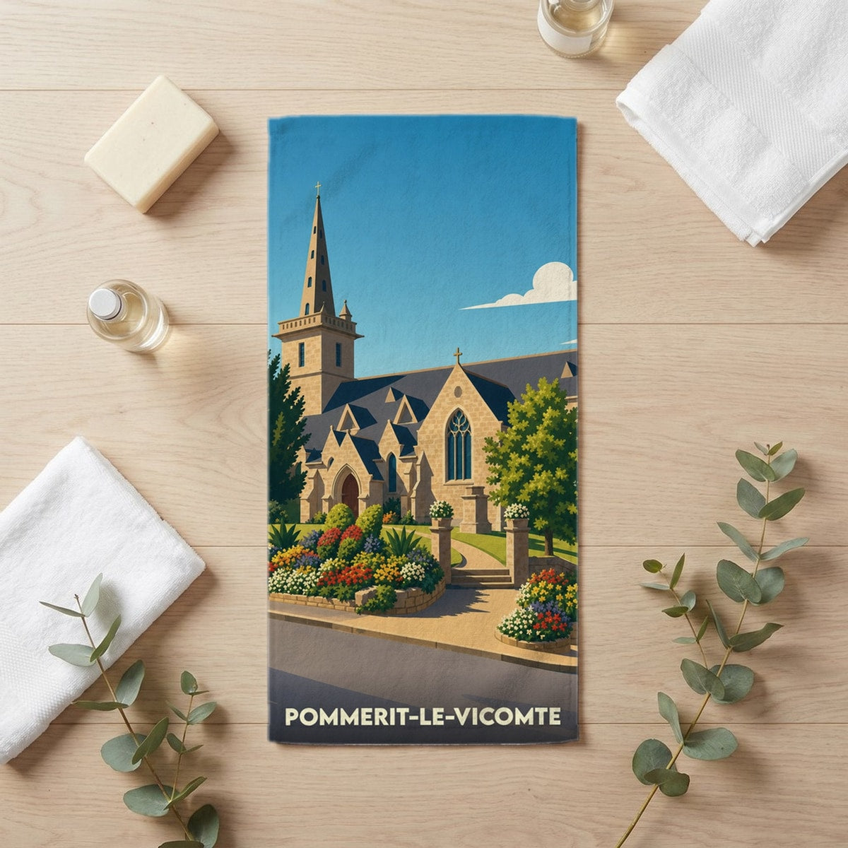 Serviette de bain 30 cm x 60 cm souvenir de Pommerit-le-Vicomte