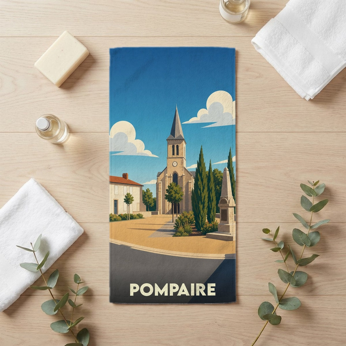 Serviette de bain 30 cm x 60 cm souvenir de Pompaire
