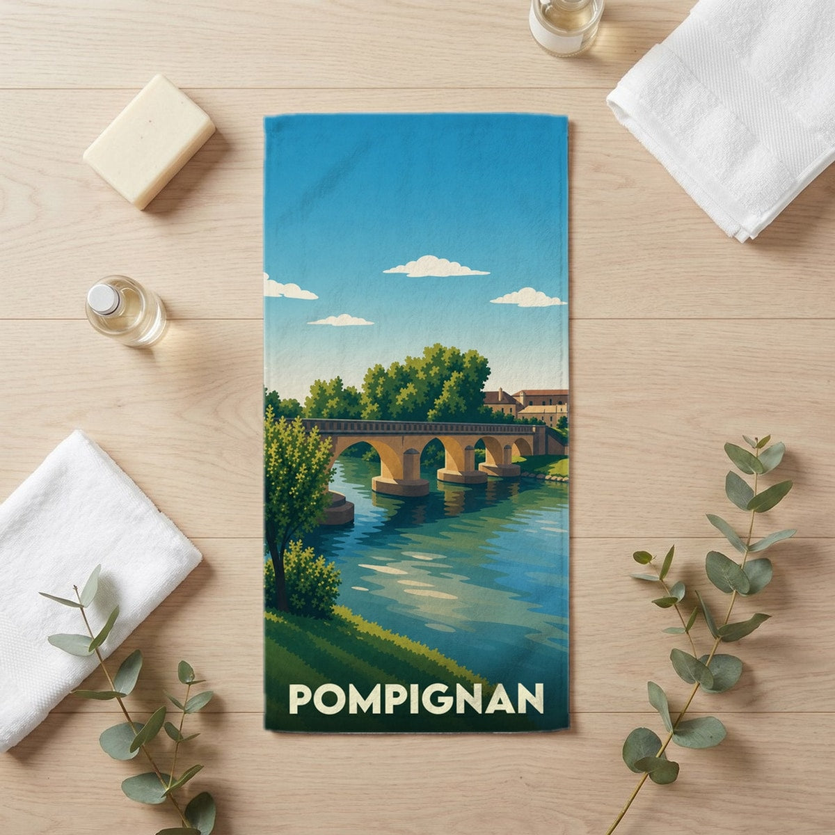 Serviette de bain 30 cm x 60 cm souvenir de Pompignan