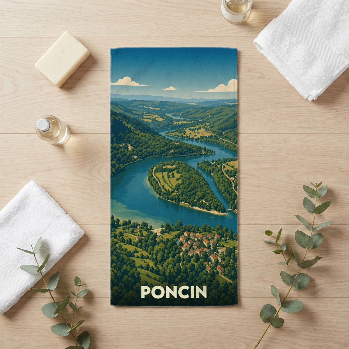 Serviette de bain 30 cm x 60 cm souvenir de Poncin