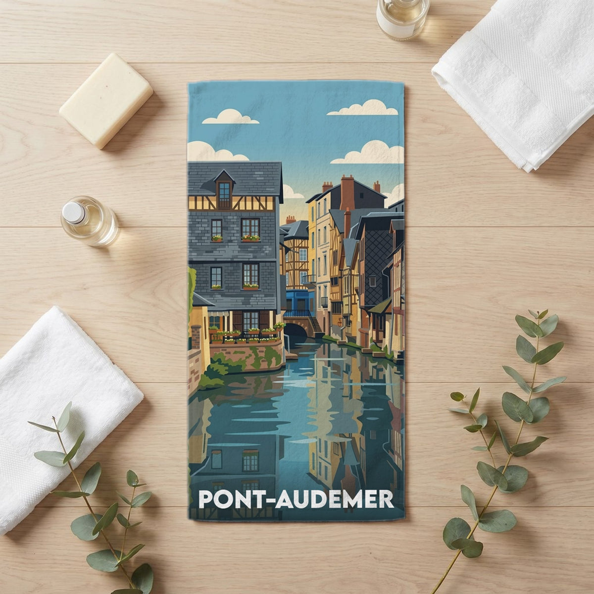 Serviette de bain 30 cm x 60 cm souvenir de Pont-Audemer