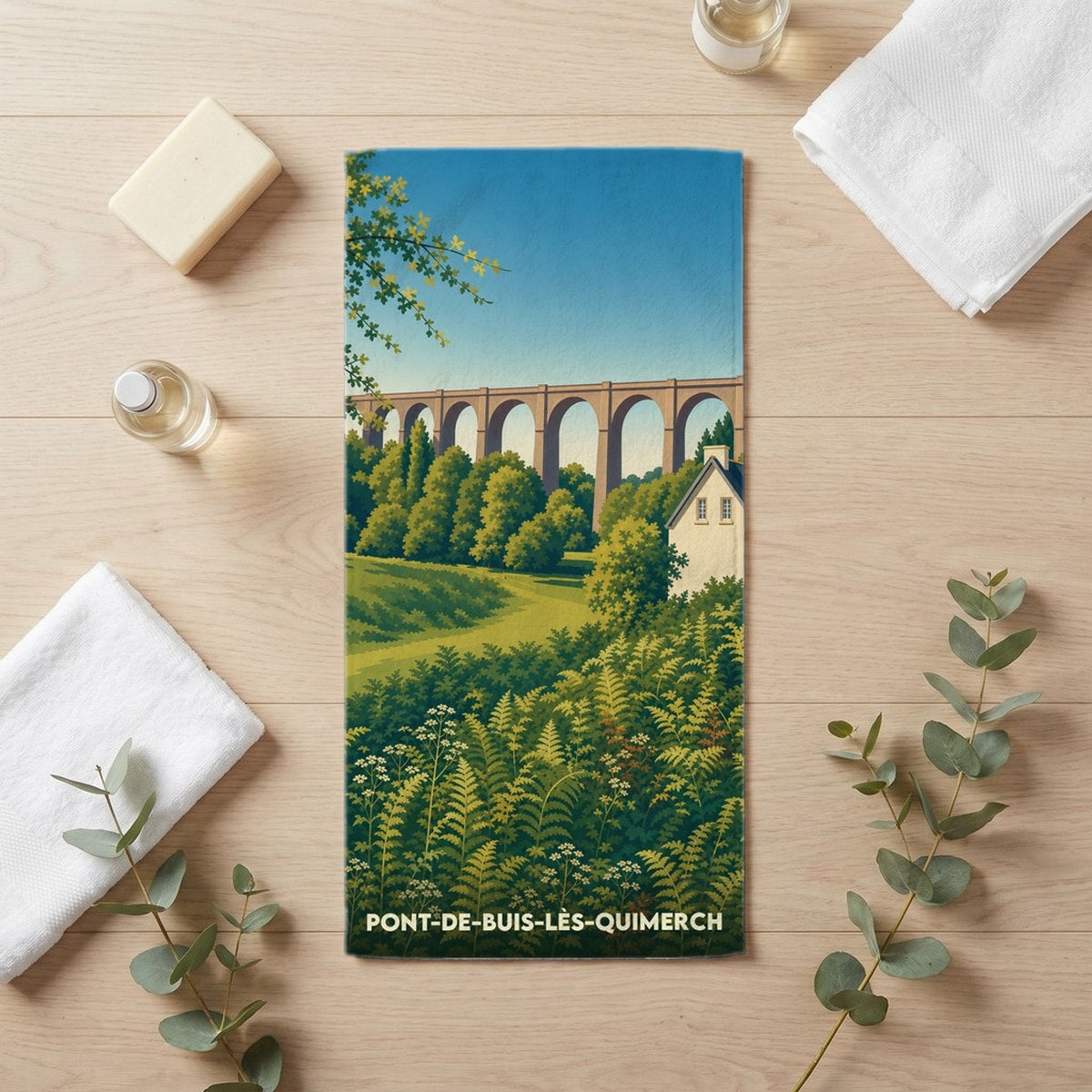 Serviette de bain 30 cm x 60 cm souvenir de Pont-de-Buis-lès-Quimerch