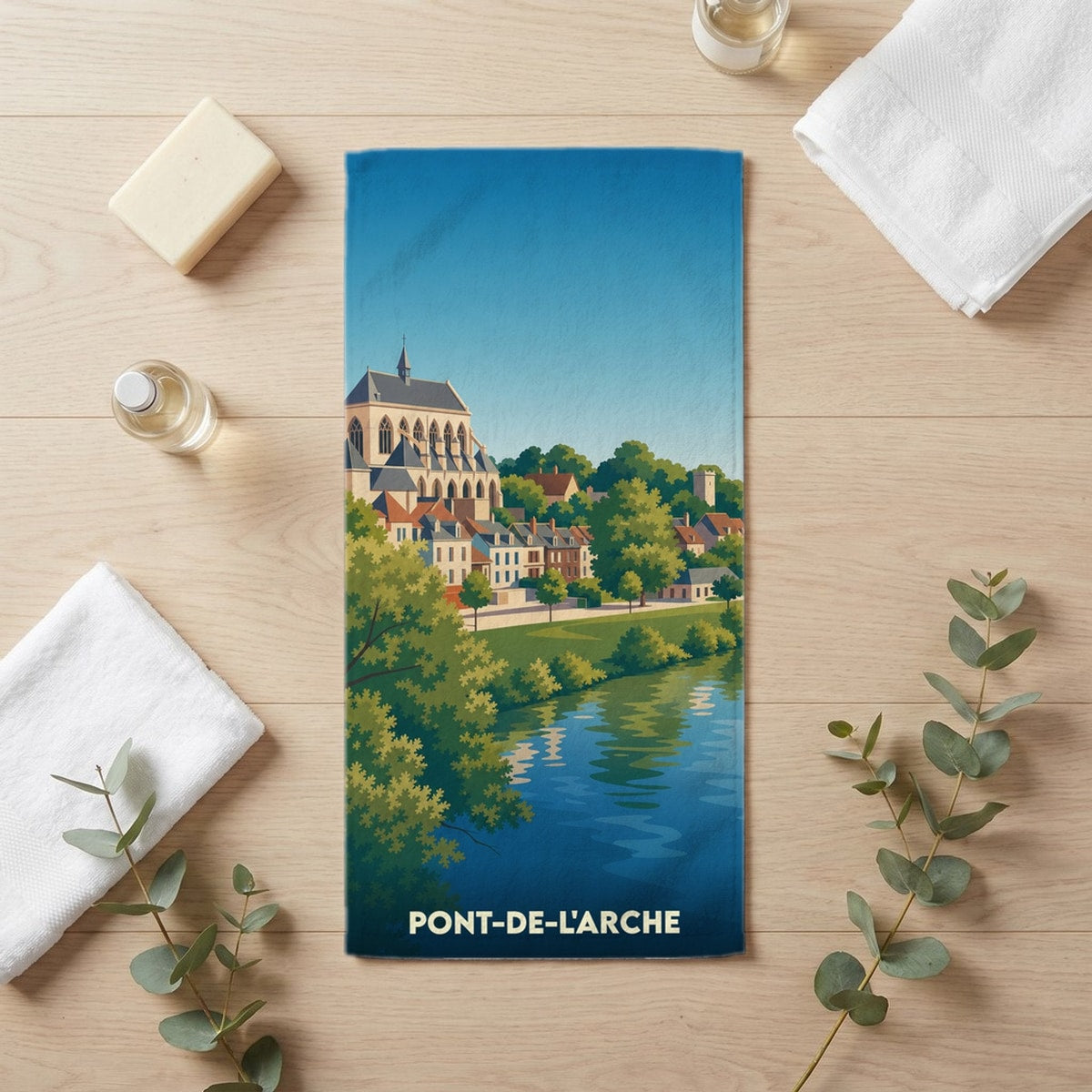 Serviette de bain 30 cm x 60 cm souvenir de Pont-de-l'Arche