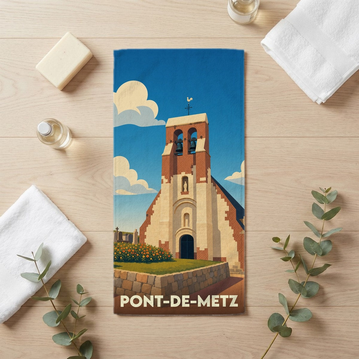 Serviette de bain 30 cm x 60 cm souvenir de Pont-de-Metz