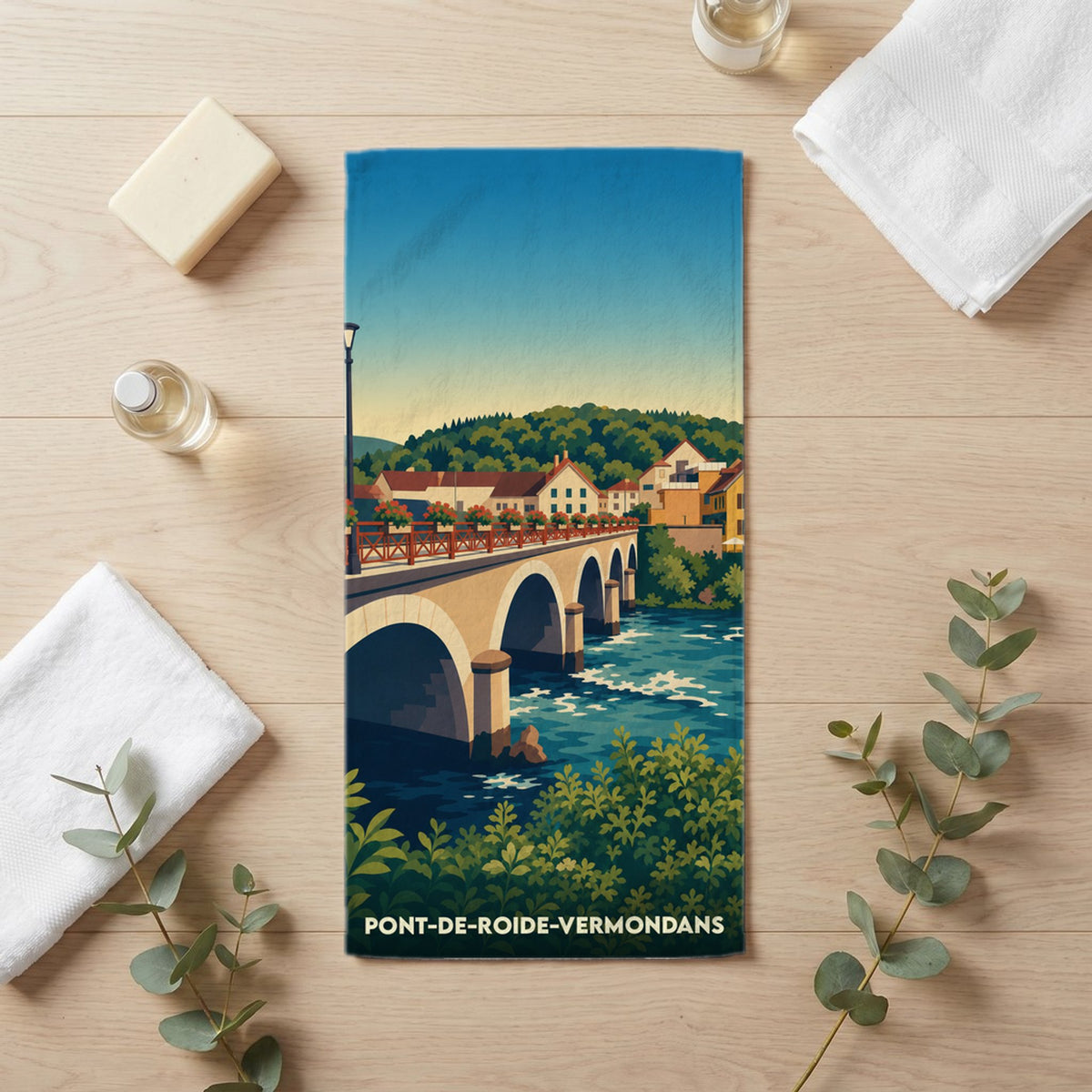 Serviette de bain 30 cm x 60 cm souvenir de Pont-de-Roide-Vermondans