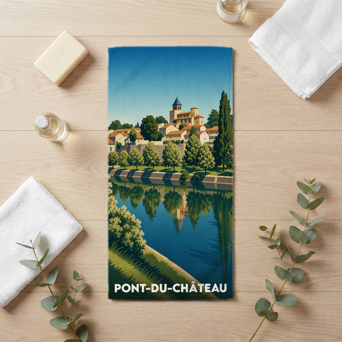 Serviette de bain 30 cm x 60 cm souvenir de Pont-du-Château