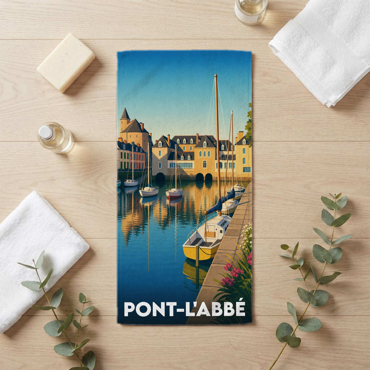Serviette de bain 30 cm x 60 cm souvenir de Pont-l'Abbé
