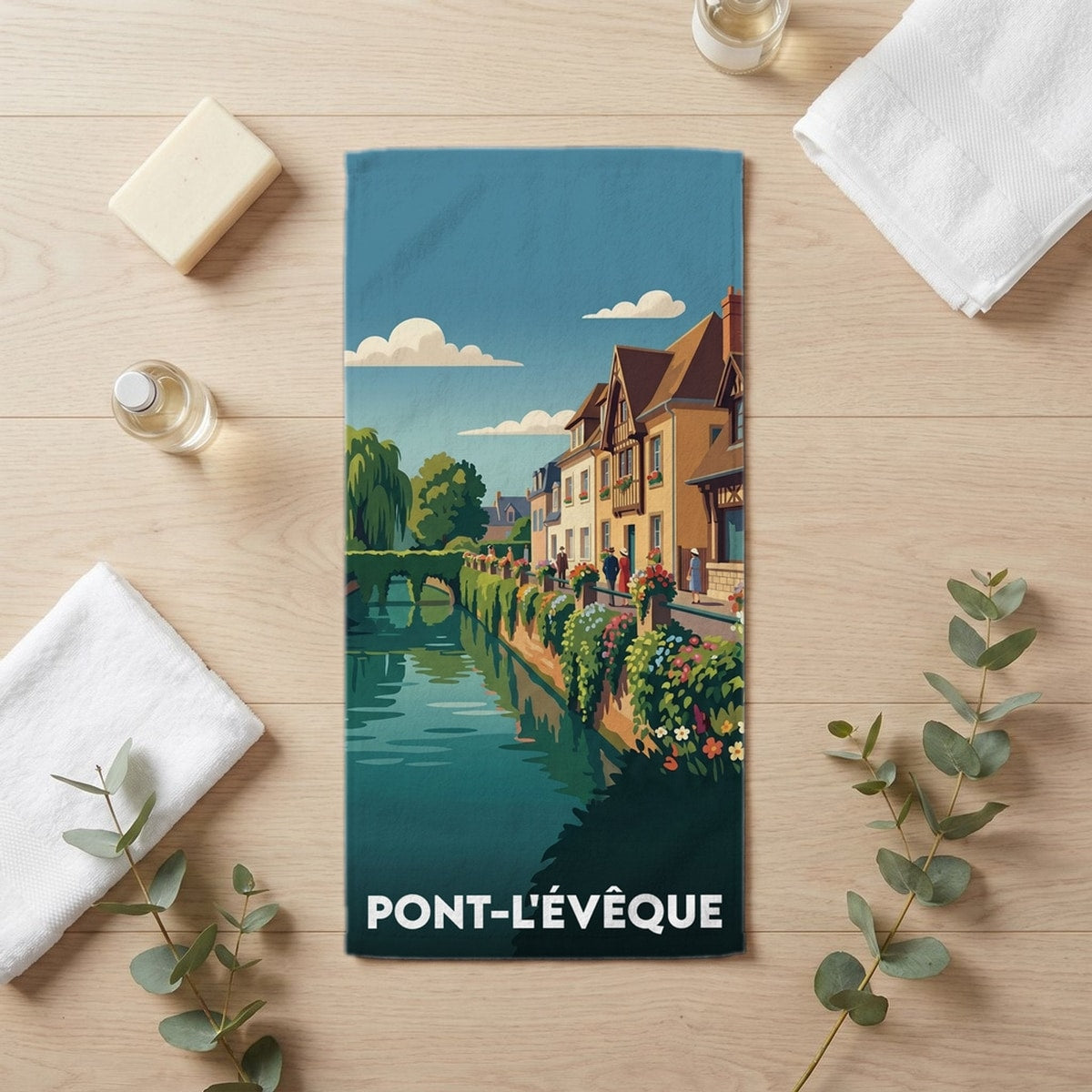 Serviette de bain 30 cm x 60 cm souvenir de Pont-l'Évêque