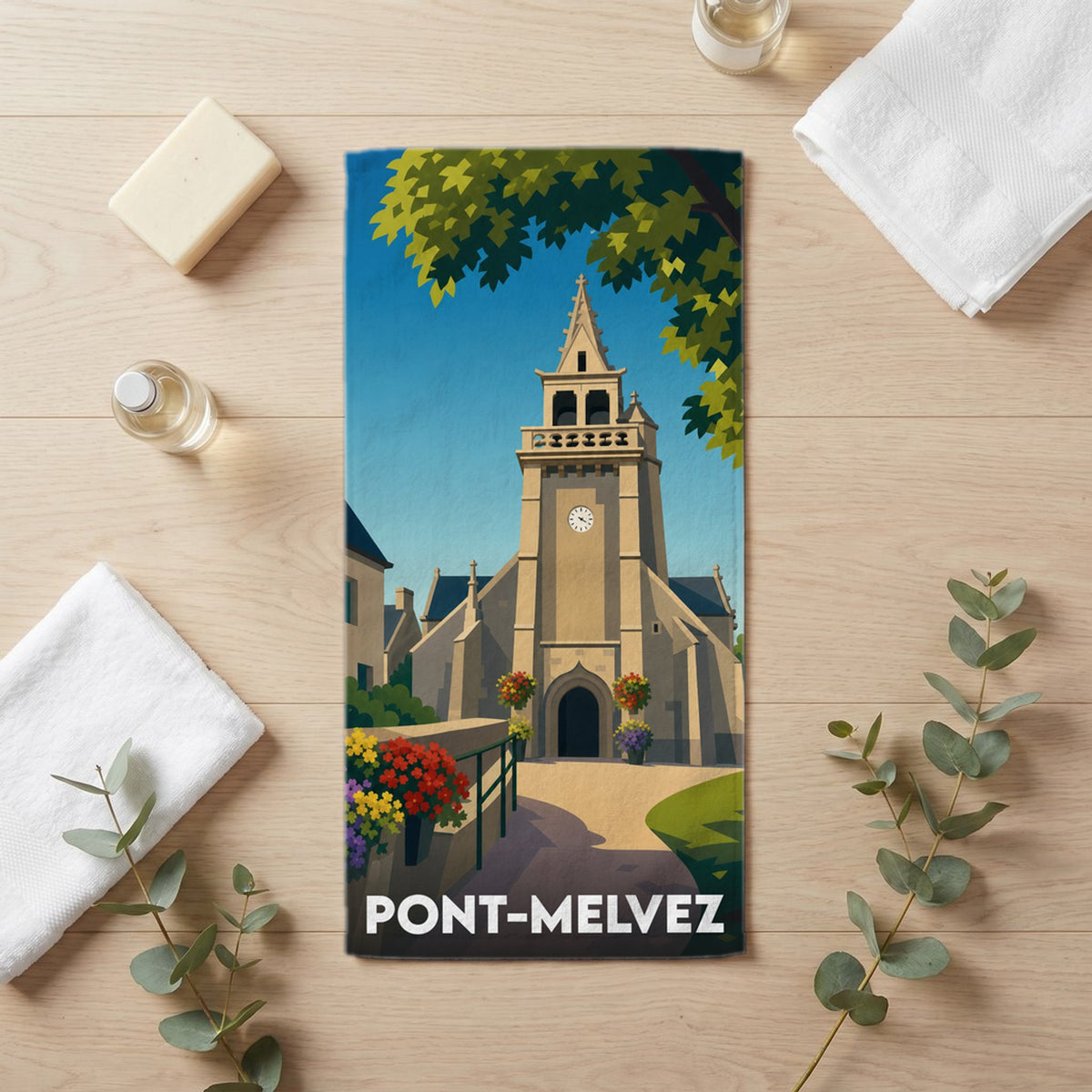 Serviette de bain 30 cm x 60 cm souvenir de Pont-Melvez