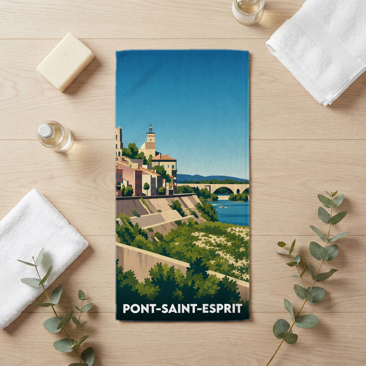 Serviette de bain 30 cm x 60 cm souvenir de Pont-Saint-Esprit