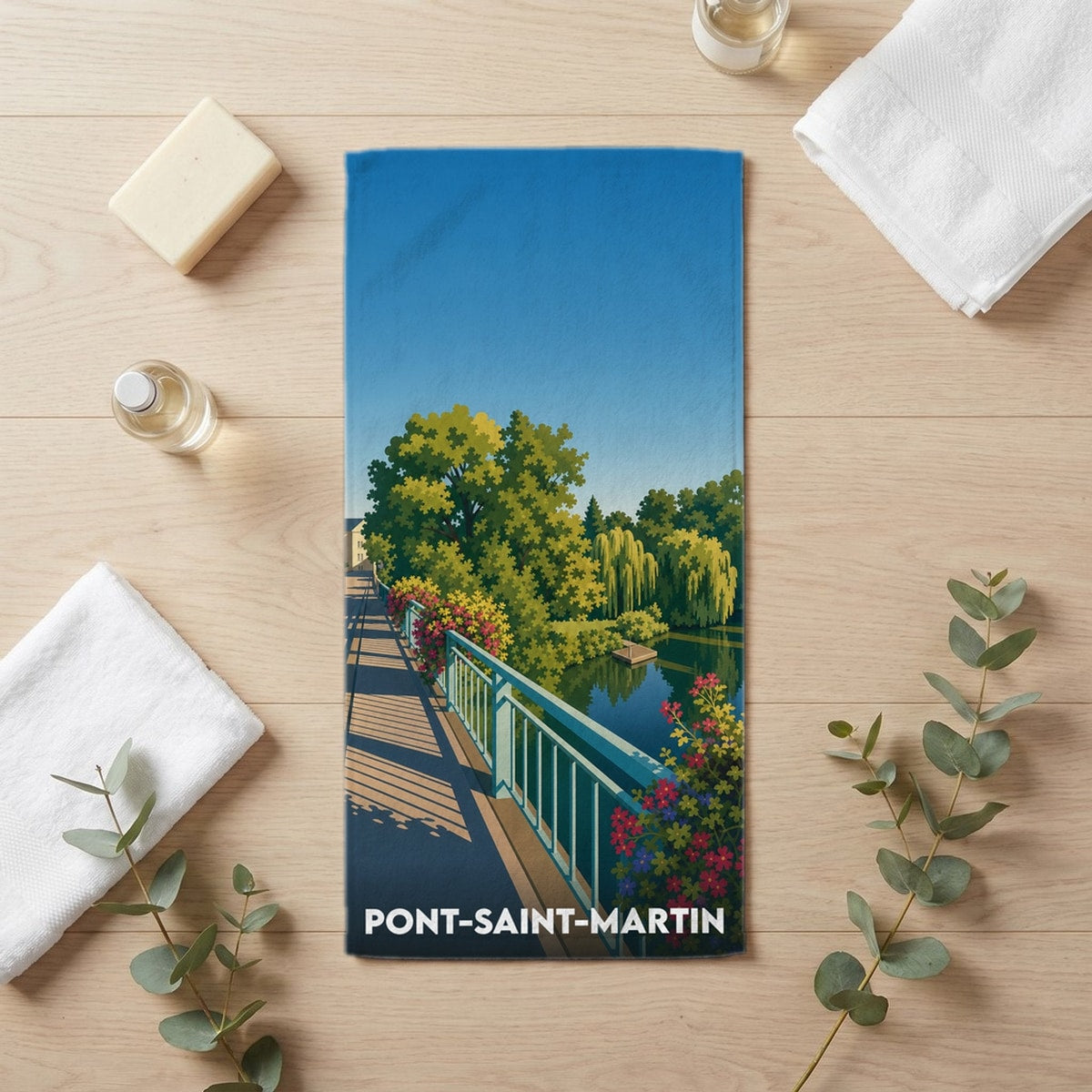 Serviette de bain 30 cm x 60 cm souvenir de Pont-Saint-Martin
