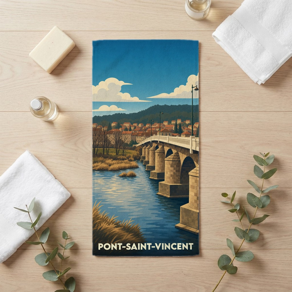 Serviette de bain 30 cm x 60 cm souvenir de Pont-Saint-Vincent