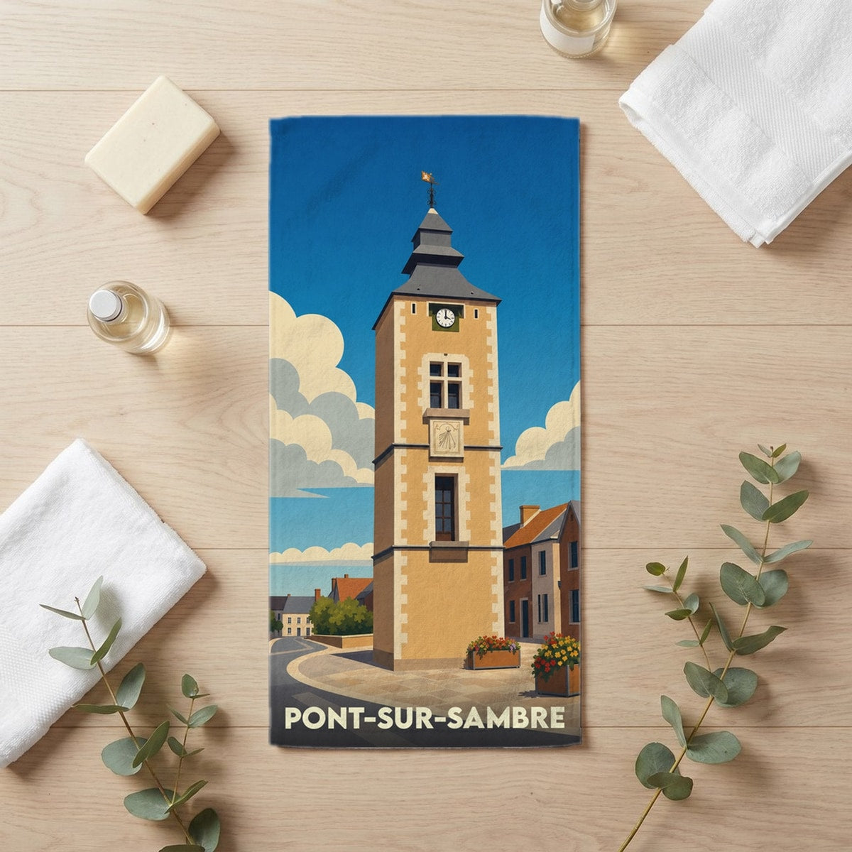 Serviette de bain 30 cm x 60 cm souvenir de Pont-sur-Sambre