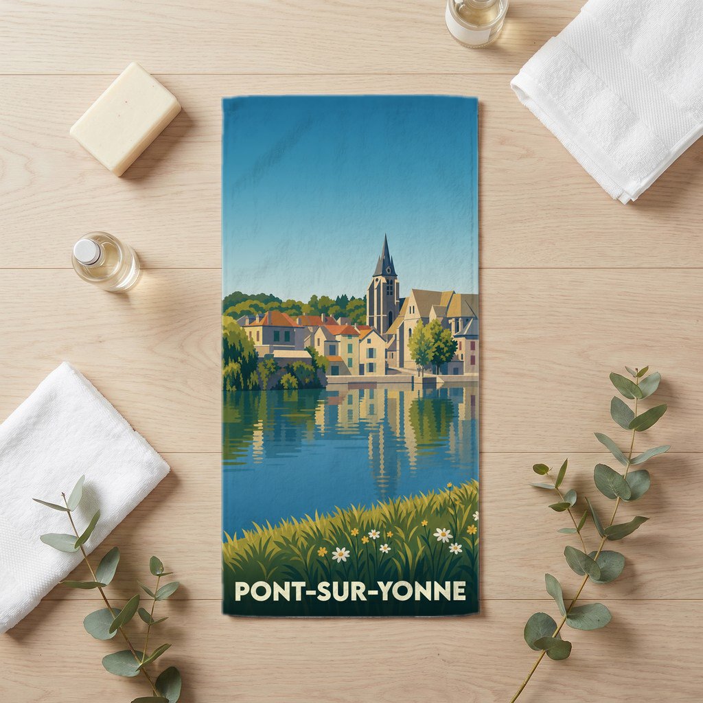 Serviette de bain 30 cm x 60 cm souvenir de Pont-sur-Yonne