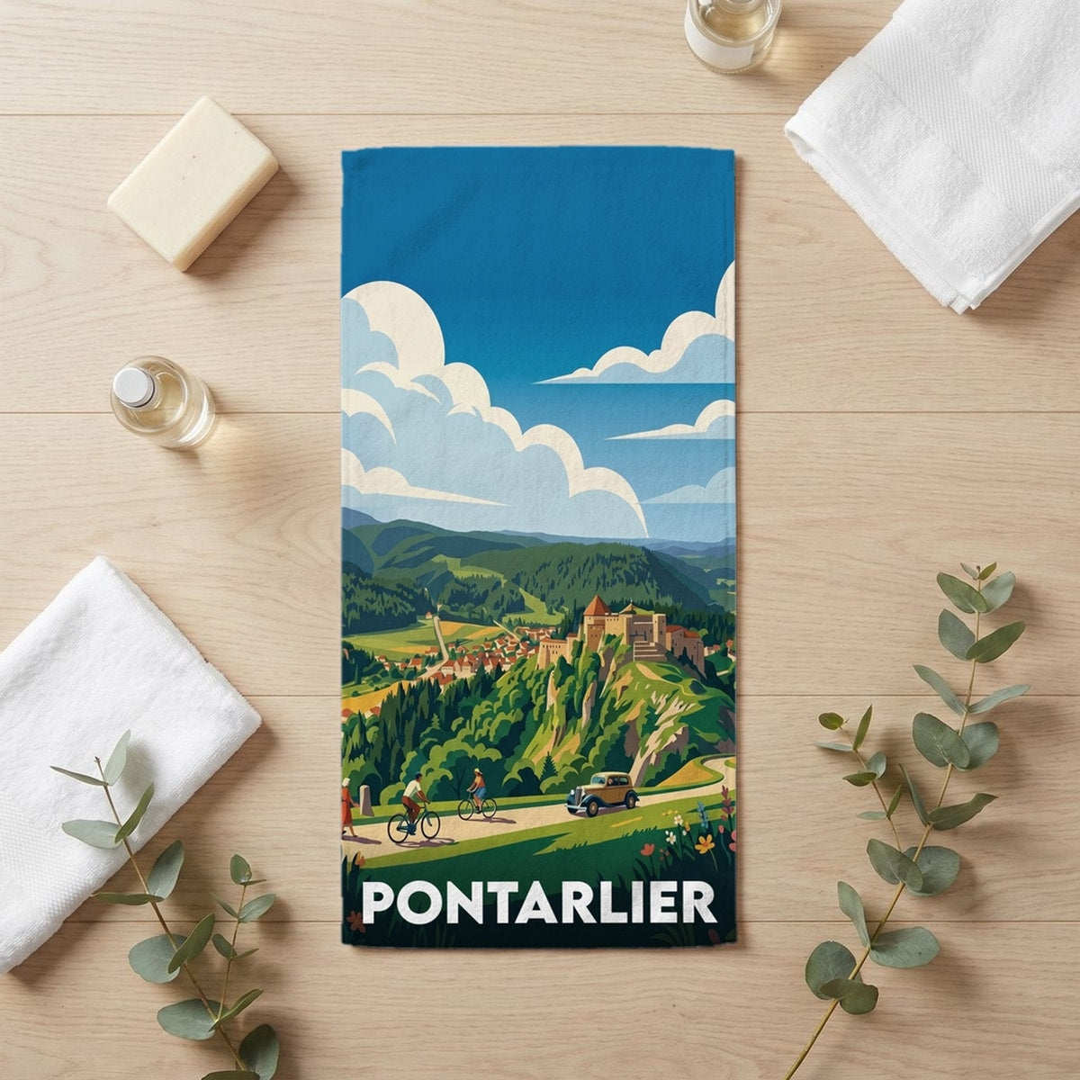 Serviette de bain 30 cm x 60 cm souvenir de Pontarlier